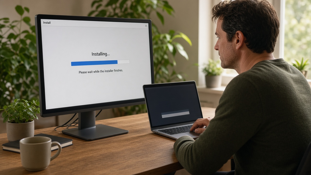 A home computer during a software install, with no advertising banners on the screen